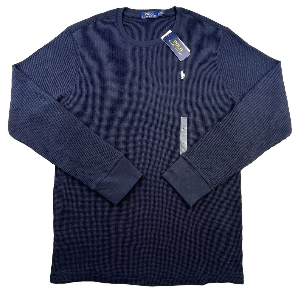 Polo Ralph Lauren Thermal Shirt Mens XL Navy Blue Waffle Knit Long Sleeve NEW